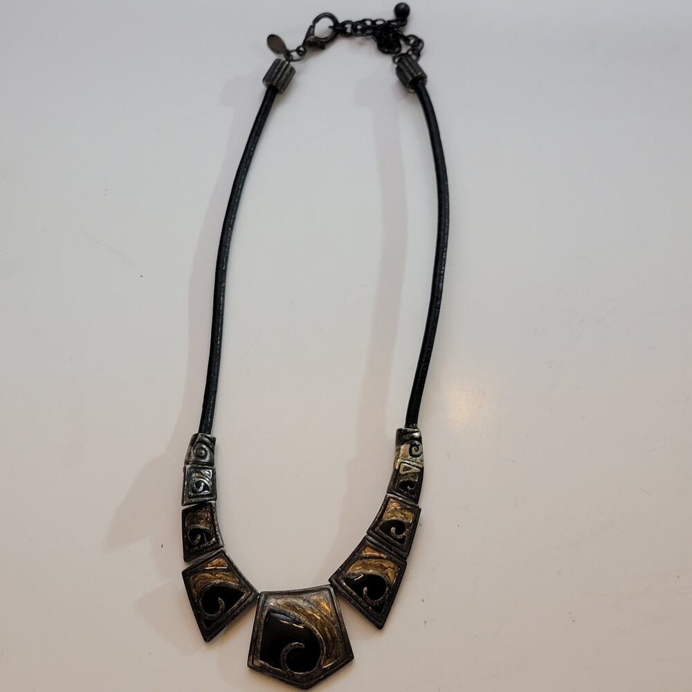 Chico’s Statement Necklace with Geometric Gold Silver Mixed Metal Chunky Collar